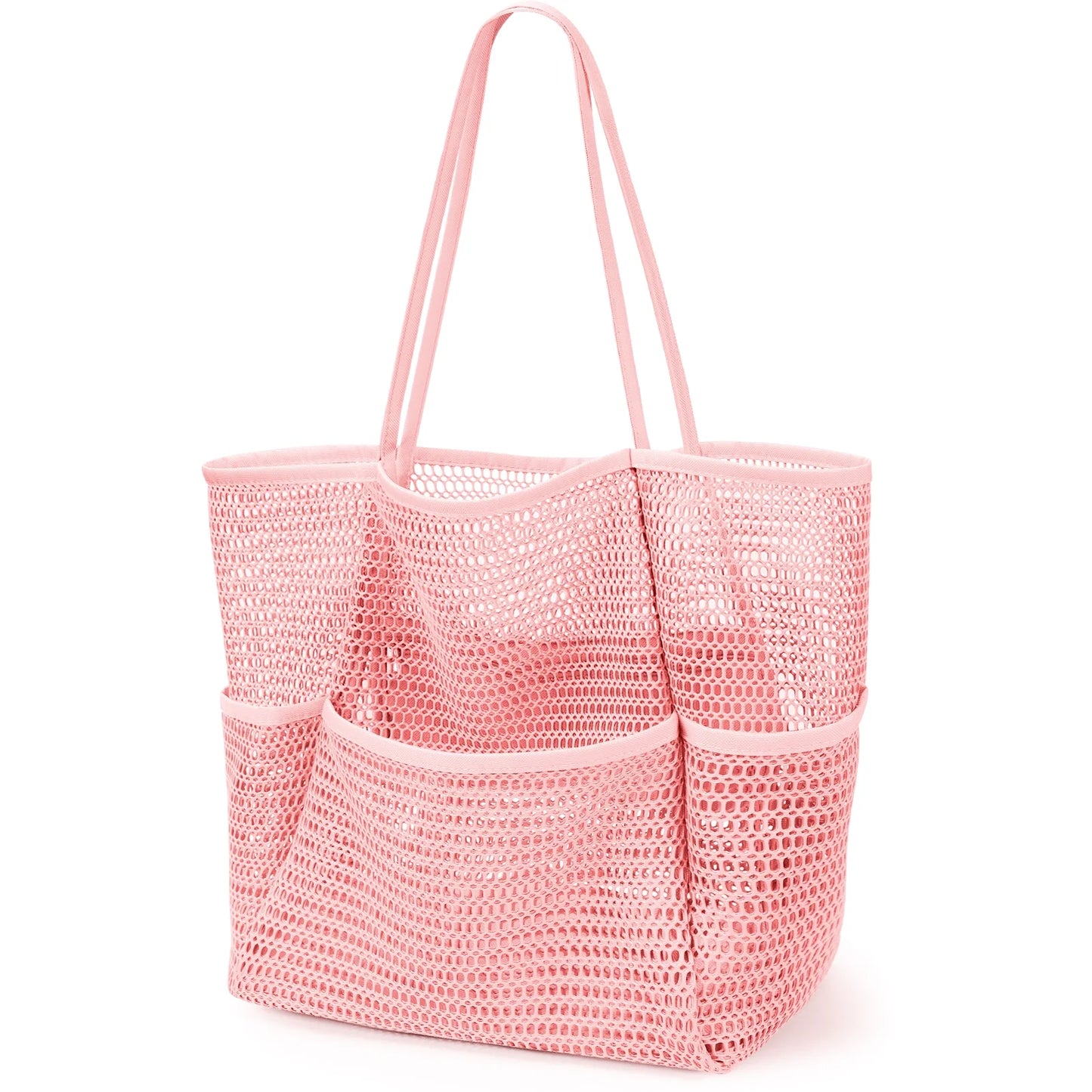 Foldable pink mesh beach bag