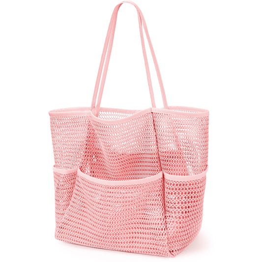Foldable pink mesh beach bag